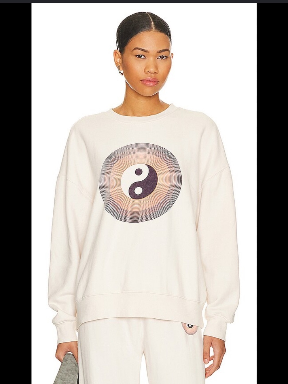 Spiritual gangster Yin Yang Relaxed Sweatshirt in White Sand Size Small